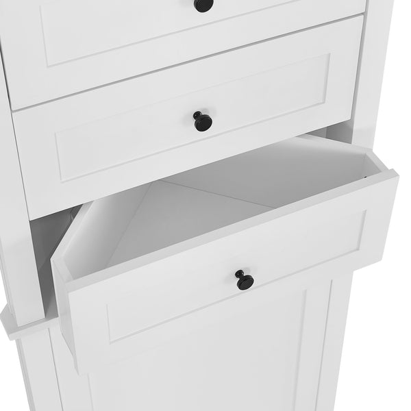 English Elm White Triangle Tall Cabinet 3-Drawer with Adjustable Shelves, Anti-Dump, MDF Painted Finish, Slim Corner Storage for Bathroom Kitchen Living Room N725P247409K
