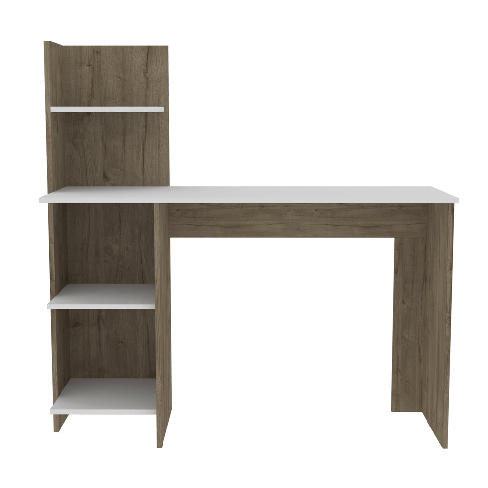 English Elm White White and Pine 4-Shelf Writing Desk with Adjustable Shelves, Modern Rectangular Workstation for Monitors and Laptops (47.2"H x 47.2"W x 17.7"D) B06280450