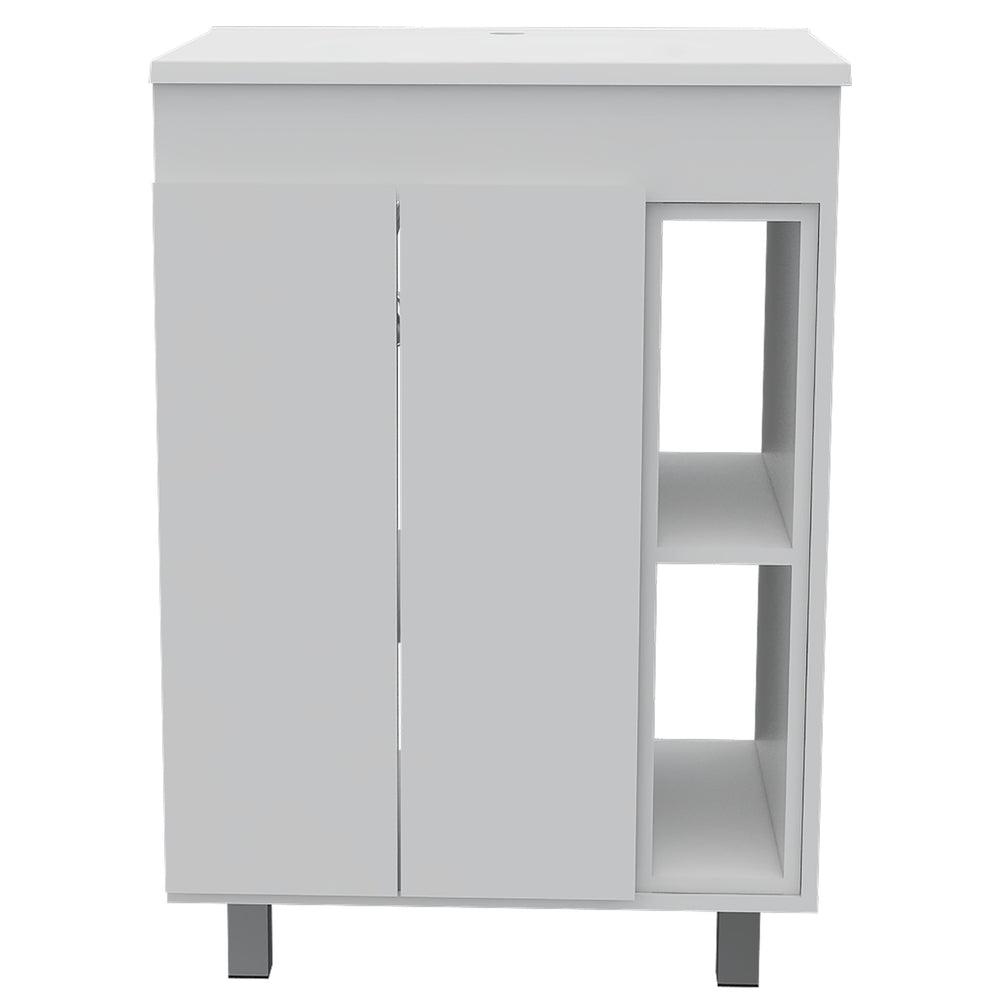 English Elm White Freestanding Vanity Cabinet 2-Door 4-Shelf Rectangular Storage Accent Piece for Bath/Home Decor B062S00098