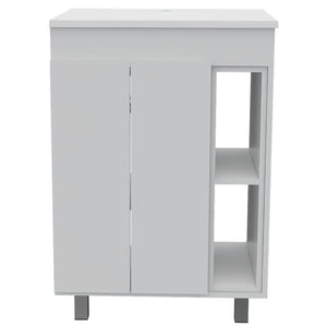 English Elm White Freestanding Vanity Cabinet 2-Door 4-Shelf Rectangular Storage Accent Piece for Bath/Home Decor B062S00098