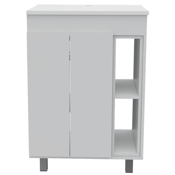 English Elm White Freestanding Vanity Cabinet 2-Door 4-Shelf Rectangular Storage Accent Piece for Bath/Home Decor B062S00098