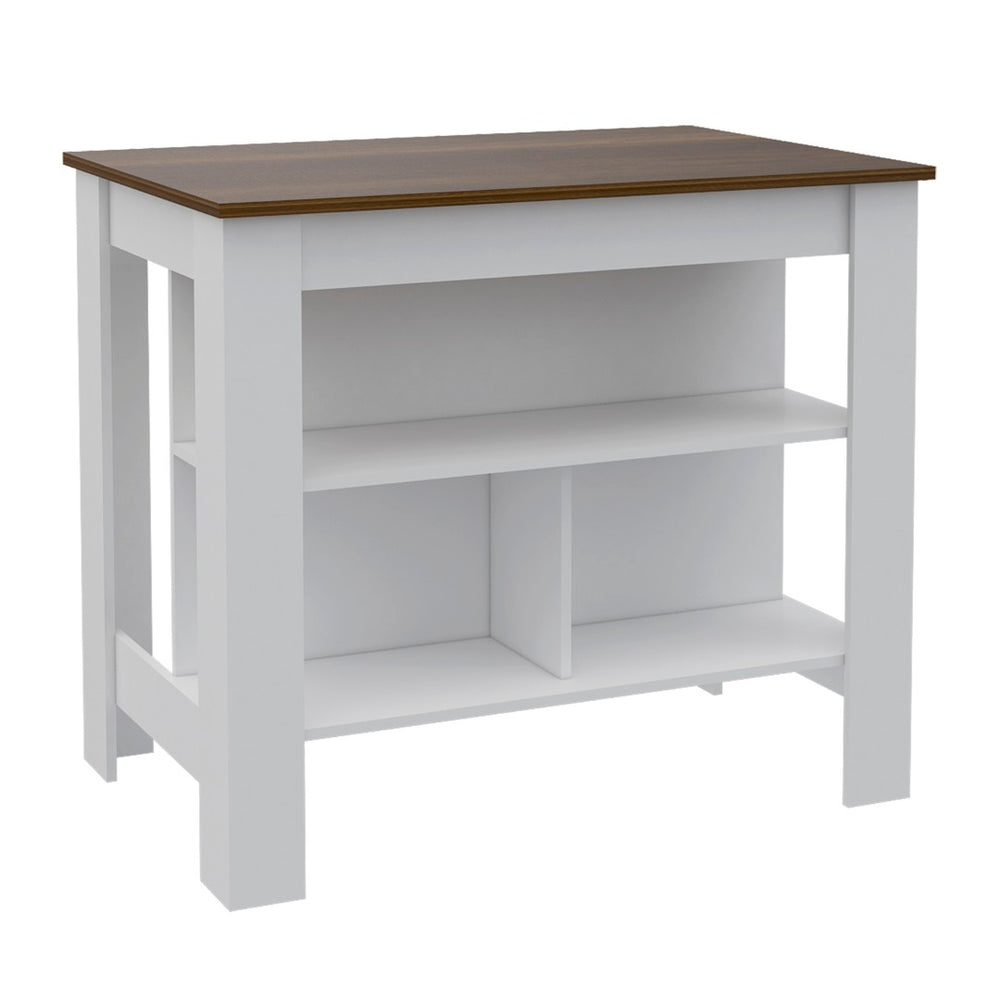 English Elm Rockaway 3-Shelf Kitchen Island In White And Walnut - Stylish Storage & Prep Station For Any Kitchen B06280055-GIGA