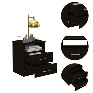 English Elm 2-Drawer Wenge Nightstand with Shelf, Durable Metal Rails & Pulls, Compact Modern Bedroom Storage Nightstand 19.9"H B06280324