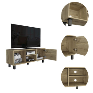 English Elm Harrison Modern 4-Shelf TV Stand in Light Oak with Drawer and Open Storage — Sleek Media Console B06280402
