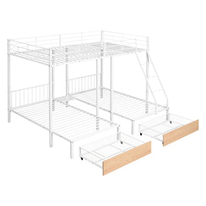 English Elm Full Over Twin Triple Bunk Bed Steel Frame with Storage Drawers and Guardrails White LT000222AAK