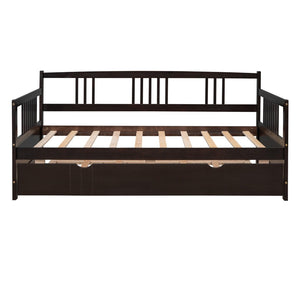 English Elm Twin Pine Wood Daybed with Roll-out Trundle Sleeper for Guest or Kids Room WF295030AAP
