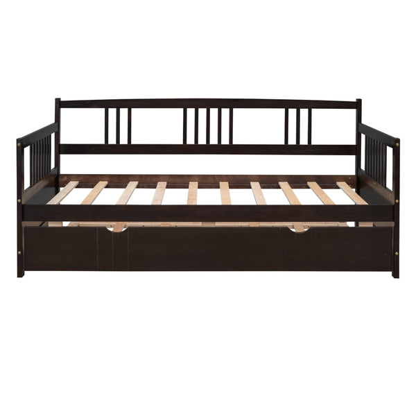English Elm Twin Pine Wood Daybed with Roll-out Trundle Sleeper for Guest or Kids Room WF295030AAP