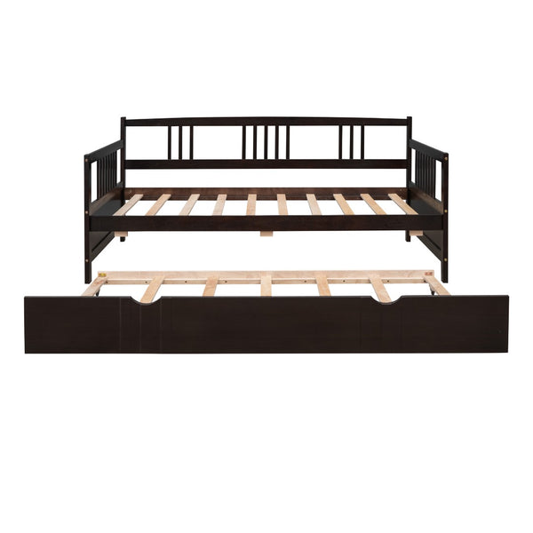 English Elm Twin Pine Wood Daybed with Roll-out Trundle Sleeper for Guest or Kids Room WF295030AAP