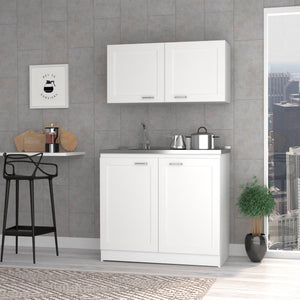 English Elm Cambridge Two-Piece Rectangle Cabinet Set in White — Versatile Vanity Base & Wall Cabinet, Spacious Countertops, Classic Design B062S00158