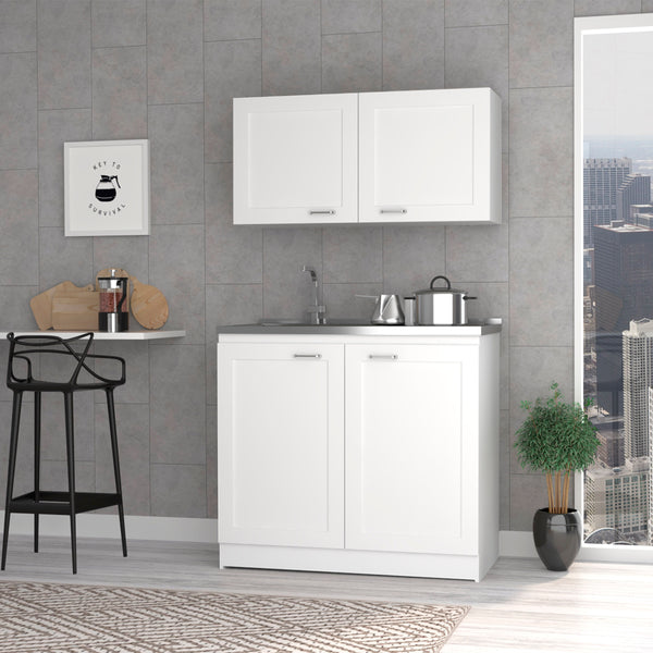 English Elm Cambridge Two-Piece Rectangle Cabinet Set in White — Versatile Vanity Base & Wall Cabinet, Spacious Countertops, Classic Design B062S00158