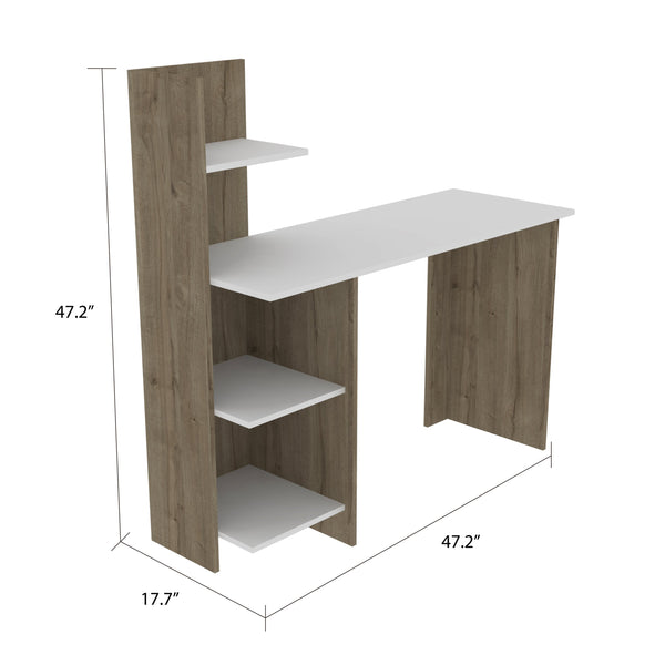 English Elm White White and Pine 4-Shelf Writing Desk with Adjustable Shelves, Modern Rectangular Workstation for Monitors and Laptops (47.2"H x 47.2"W x 17.7"D) B06280450