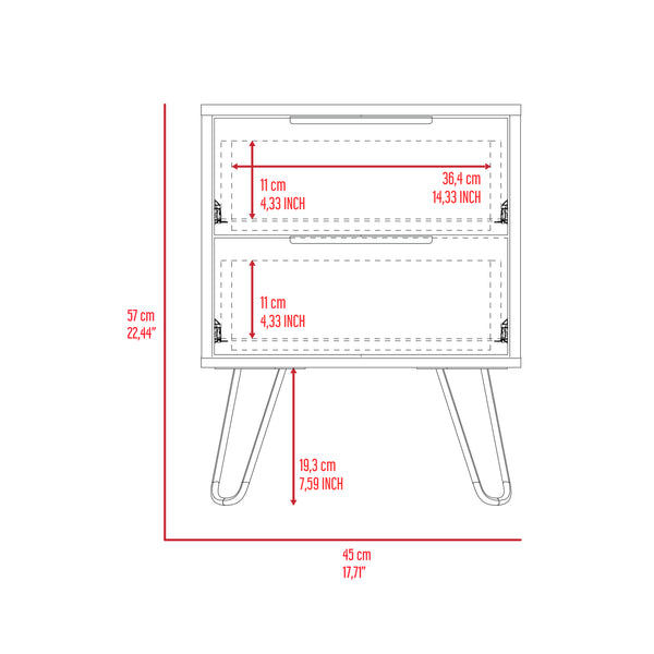English Elm Light Oak Romantic 2-Drawer Rectangle Nightstand with Steel Legs, Compact Storage & Airy Finish (22.4") B06280317