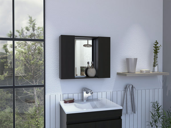 English Elm Wenge 1-Drawer Medicine Cabinet with Mirror, 7 Shelves & 2 Doors — Compact Organized Bathroom Storage Solution B06280132