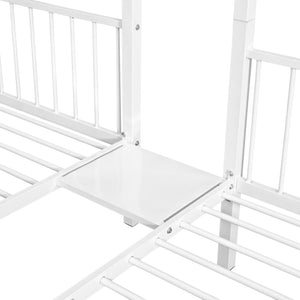 English Elm Full Over Twin Triple Bunk Bed Steel Frame with Storage Drawers and Guardrails White LT000222AAK