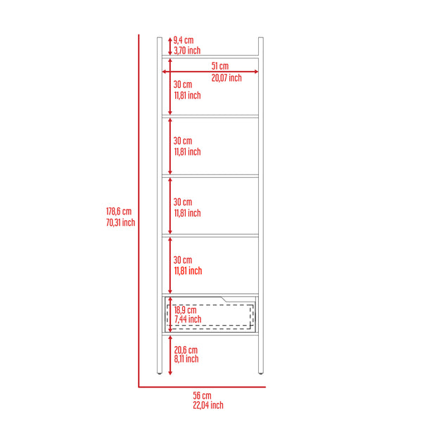 English Elm New Haven 1-Drawer 4-Shelf Ladder Bookcase Dark Walnut — 70" Tall Space-Saving Organizer with Drawer, Modern Finish B06280177