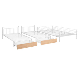 English Elm Full Over Twin Triple Bunk Bed Steel Frame with Storage Drawers and Guardrails White LT000222AAK