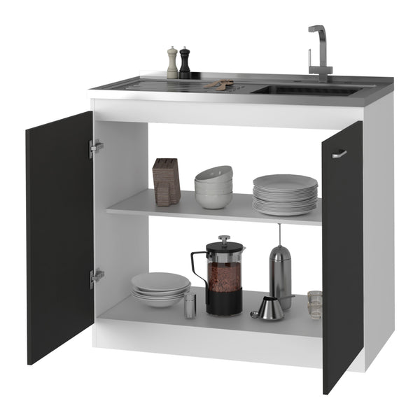 English Elm Dark Walnut Contemporary 2-Door Utility Sink Cabinet with Spacious Storage, Durable Countertop Workspace 39.3" B062S00148