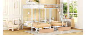 English Elm Full Over Twin Triple Bunk Bed Steel Frame with Storage Drawers and Guardrails White LT000222AAK