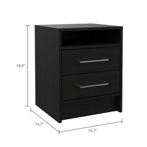English Elm 2-Drawer Wenge Nightstand with Shelf and Metal Pulls, Contemporary Bedside Storage, Durable Design B06280357