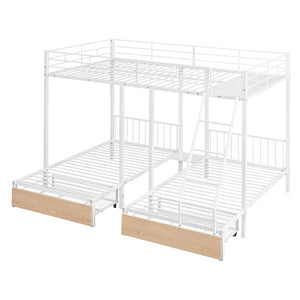 English Elm Full Over Twin Triple Bunk Bed Steel Frame with Storage Drawers and Guardrails White LT000222AAK