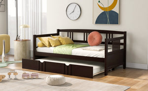 English Elm Twin Pine Wood Daybed with Roll-out Trundle Sleeper for Guest or Kids Room WF295030AAP