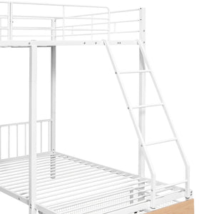 English Elm Full Over Twin Triple Bunk Bed Steel Frame with Storage Drawers and Guardrails White LT000222AAK
