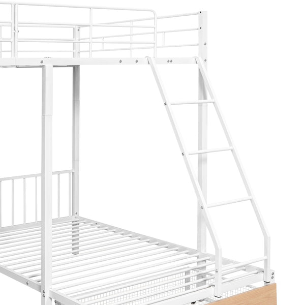English Elm Full Over Twin Triple Bunk Bed Steel Frame with Storage Drawers and Guardrails White LT000222AAK