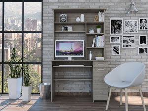 English Elm Light Gray Spacious 2-Drawer 7-Shelf Computer Desk with Hutch, 70.8" High, Ample Storage & Display B062S00133