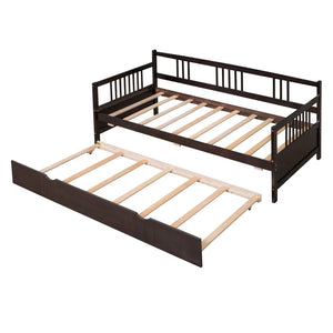English Elm Twin Pine Wood Daybed with Roll-out Trundle Sleeper for Guest or Kids Room WF295030AAP