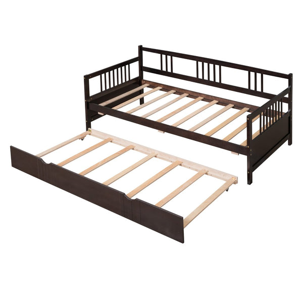 English Elm Twin Pine Wood Daybed with Roll-out Trundle Sleeper for Guest or Kids Room WF295030AAP