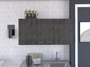 English Elm Brookeline Wall-Mounted Rectangle 2-Door Cabinet in White & Smokey Oak — Sleek Modern Storage Solution B06280328