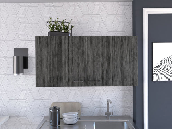 English Elm Brookeline Wall-Mounted Rectangle 2-Door Cabinet in White & Smokey Oak — Sleek Modern Storage Solution B06280328