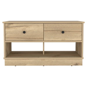 English Elm Light Oak Storage Bench with 2 Drawers & 2 Shelves — Compact Entryway Seat, Bright Natural Finish, Organized Living B06280461