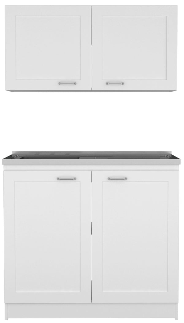 English Elm Cambridge Two-Piece Rectangle Cabinet Set in White — Versatile Vanity Base & Wall Cabinet, Spacious Countertops, Classic Design B062S00158