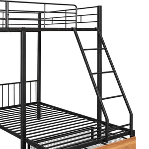 English Elm Full Over Twin Triple Bunk Bed Steel Frame with Storage Drawers and Guardrails Black LT000222AAB