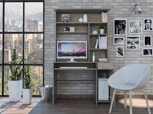 English Elm Light Gray Spacious 2-Drawer 7-Shelf Computer Desk with Hutch, 70.8" High, Ample Storage & Display B062S00133