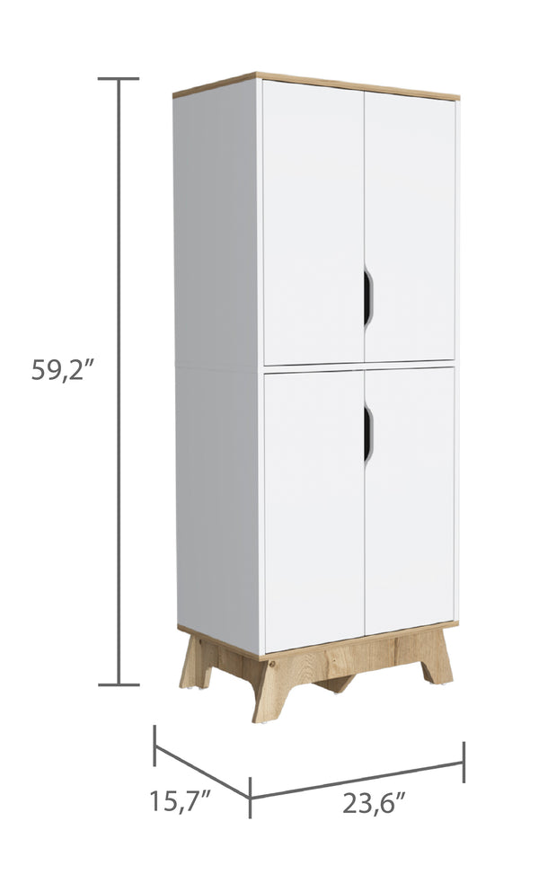 English Elm Brinnon Light Oak & White Kitchen Pantry Cabinet with 4 Shelves, 4 Doors, Compact Countertop Appeal B06280617