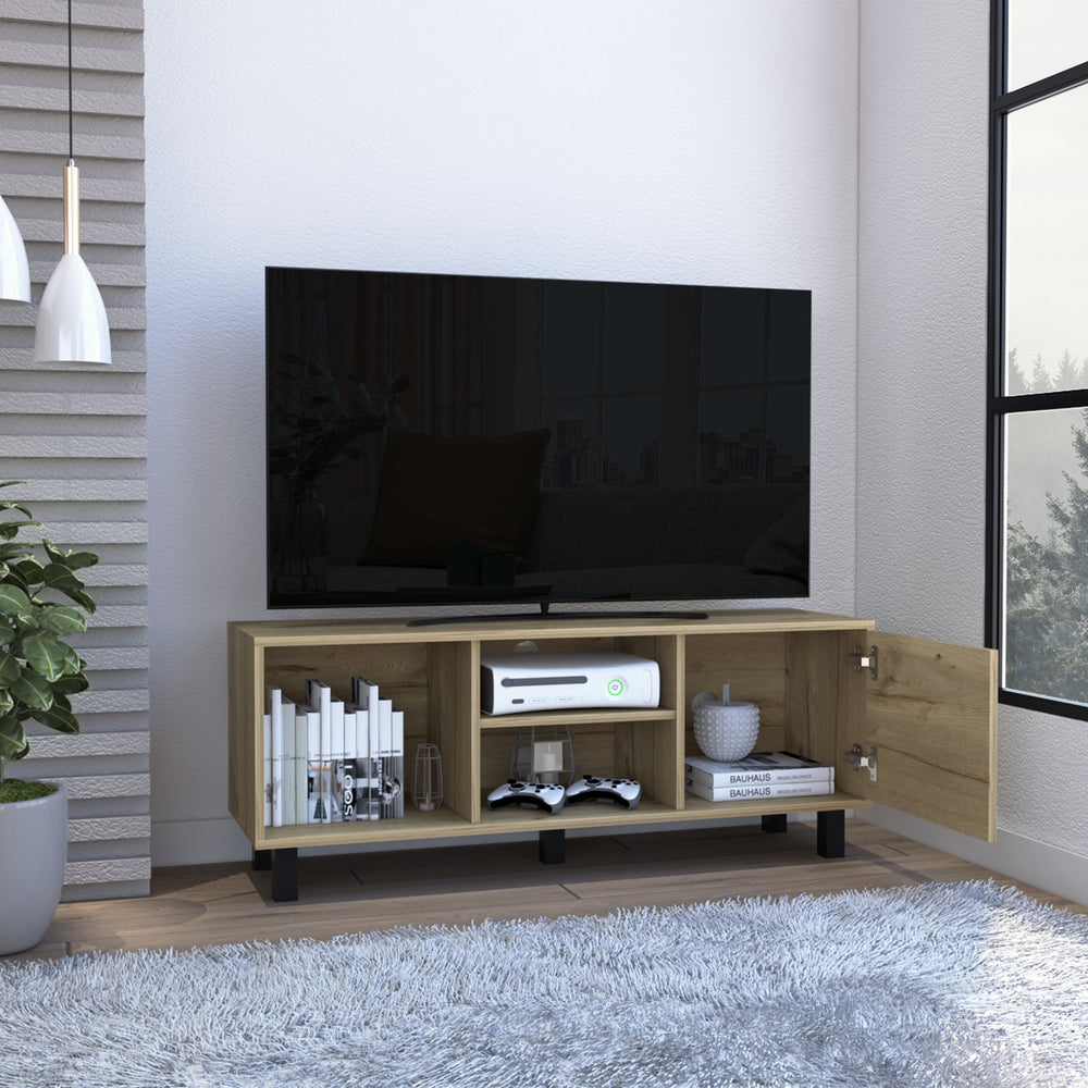 English Elm Harrison Modern 4-Shelf TV Stand in Light Oak with Drawer and Open Storage — Sleek Media Console B06280402