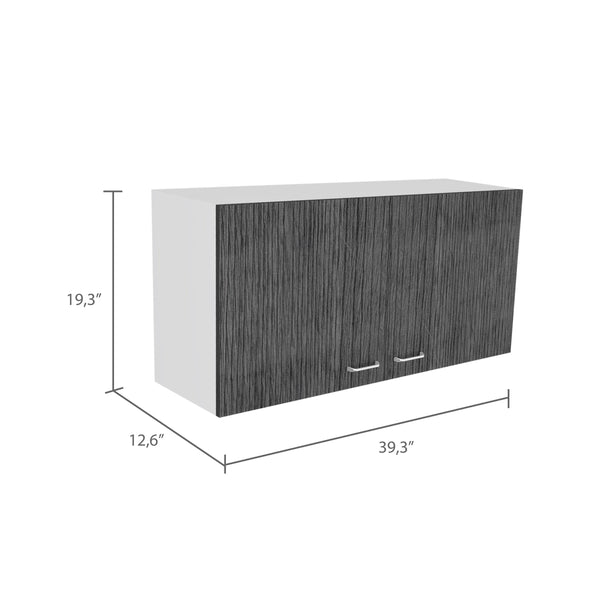 English Elm Brookeline Wall-Mounted Rectangle 2-Door Cabinet in White & Smokey Oak — Sleek Modern Storage Solution B06280328