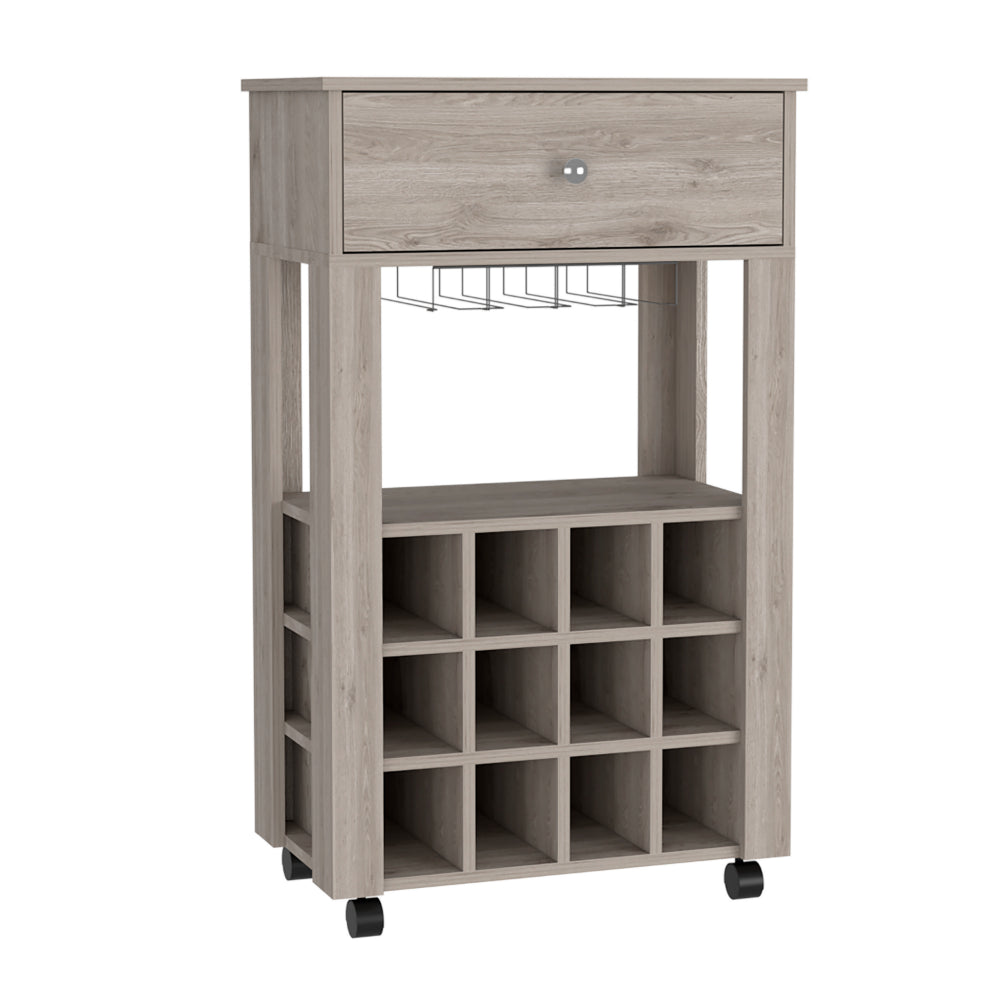 English Elm Ambler 12-Bottle Wine Cabinet with Drawer & Glass Storage, Light Grey Finish, Mobile & Contemporary Elegance B06279975