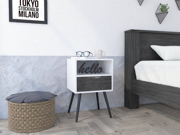 English Elm Haverson Modern Nightstand With 1 Drawer & 1 Open Shelf In Smokey Oak & White For Small Spaces B06279998