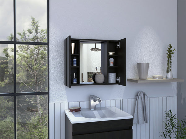 English Elm Wenge 1-Drawer Medicine Cabinet with Mirror, 7 Shelves & 2 Doors — Compact Organized Bathroom Storage Solution B06280132