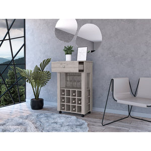 English Elm Ambler 12-Bottle Wine Cabinet with Drawer & Glass Storage, Light Grey Finish, Mobile & Contemporary Elegance B06279975