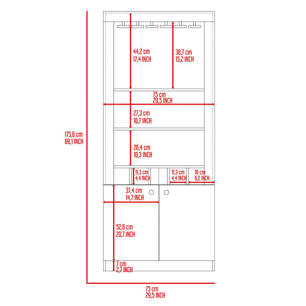 English Elm Wenge Modern Bar Cabinet with Stemware Rack, 3 Shelves, 5-Bottle Cubbies & Two-Door Storage - Stylish Entertaining Center B062S00084