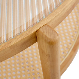 English Elm Modern solid wood circular double-layer tea table with rattan shelf, glass top, Japanese-Chinese style decor W1151104955