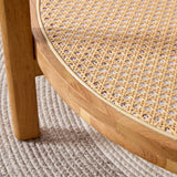 English Elm Modern Simple Circular Double-Layer Solid Wood Tea Table Rattan Woven Chinese Side Table Small Round Table Suitable For Living Room, Dining Room and Bedroom