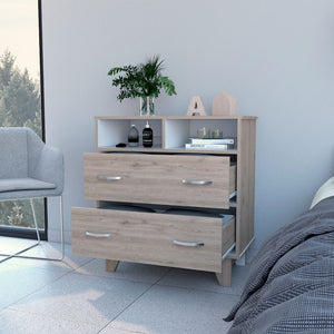 English Elm Aaron Compact 2-Drawer 2-Shelf Dresser with Slim Profile and Sturdy Legs for Small Bedroom Storage and Style Light Gray B062S00104