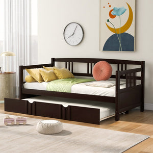 English Elm Twin Pine Wood Daybed with Roll-out Trundle Sleeper for Guest or Kids Room WF295030AAP