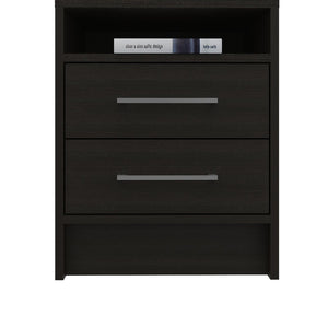 English Elm 2-Drawer Wenge Nightstand with Shelf and Metal Pulls, Contemporary Bedside Storage, Durable Design B06280357