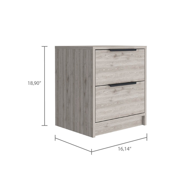 English Elm Cannon Two-Drawer Nightstand Light Grey with Slim Bar Handles, Compact Storage, Modern Bedroom Accent B06280502